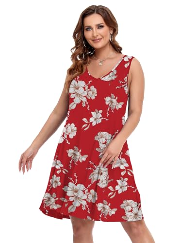 Image of BELAROI Women Casual Summer Beach Dresses Plus Size Sundress V Neck Pockets Swing Tank Dress Cover Ups