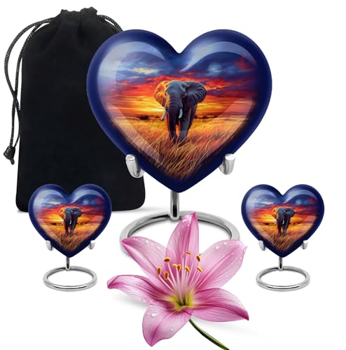 Image of Elephant Urn - Keepsake Decorative Urn for Mom & Dad - Little Burial Urns for Human Ashes Adult Female - Memorial Funeral Urns - Combo of 8 Inch 3 Inch
