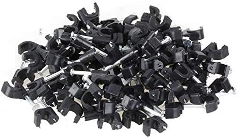 RosenetSys 6mm (Approx ¼in.) Black Round Cable Clips for Coax, Cat6, Power Cable - Outdoor Use - 100 Pack