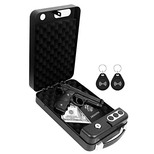 Jolitac Pistol Safe Box Sensing Card Unlock, Portable Handgun Safe with Key Lock or 3 Digits Combination, Gun Safe Case Handgun Security Quick Access for Car, Travel
