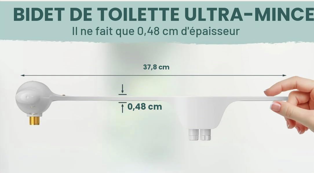 Bidet Toilette WC, Ultra-thin Kit Abattant Japonais Pour Salle De Bain, Pulvérisateur De Boku, Buse Rétractable Et Pression D'eau Réglable, Entrée En Laiton, Blanc (Deux Buses)