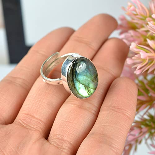 Image of Women Natural Certified Labradorite Adjustable Ring - Gemstone Crystal Stone