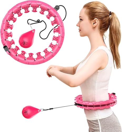 Home Re 24 Knots Adjustable fitness Hula Hoop - Fitness Weighted Massage Hula Hoop Weight Loss Hoops - Detachable Knots Adjustable Weight 360Auto-Spinning Ball for Exercise (Pink)