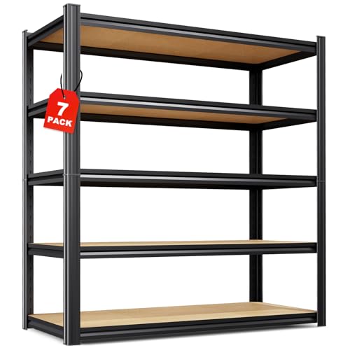 Image of Set of 7-46 inch W Garage Shelving-2050 lbs 5 Tier Storage Shelves,Adjustable Heavy Duty Metal Shelving Unit and Storage Large Rack,Utility Steel Shelf for Warehouse Industrial Pantry 71 inchx46 inchx18 inch