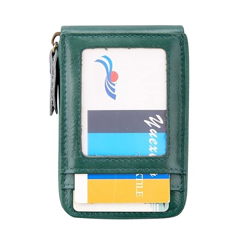 Image of Vintage Full Top Grain Leather Wallet RFID Blocking Multi Card Case with Zipper Pocket Card Holder for Men Women Gift Box