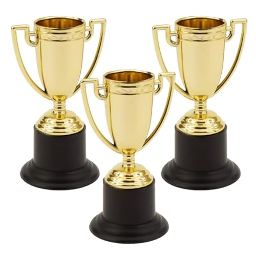 D.A.Y. Republic Golden Plastic Winner Trophies with Handles for Performances Competitions Party Gifts Sports Events Unisex Children Gold 10 cm Pack of 3