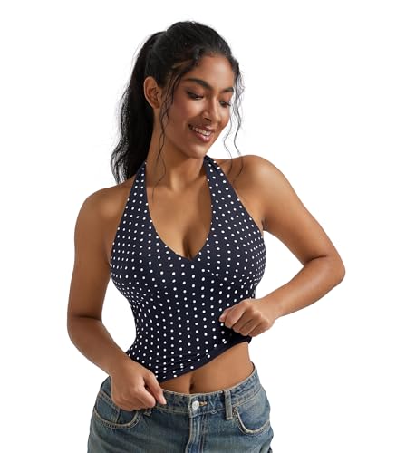 OMKAGI Womens Tank Tops Sexy Halter V Neck Going Out Tops Sleeveless Y2K Crop Top4