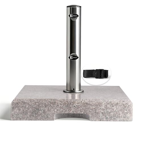 Sunula Granit Sonnenschirmständer für Balkon & Garten Stabiler 30KG Sockel mit Edelstahlrohr für Schirme bis 32-48mm | Quadratische Terrassenplatte 43x43cm