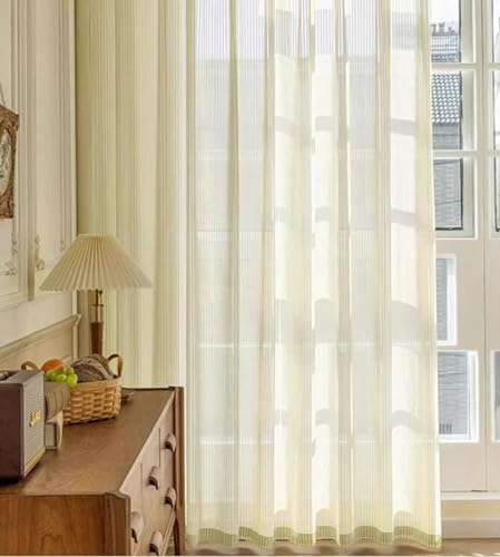 BCughia Window Sheer Curtains 45 inch Length 2 Panels Set, Solid Color Pinch Pleat Curtains for Bedroom and Living Room 42" W x 45" L, Beige Yellow
