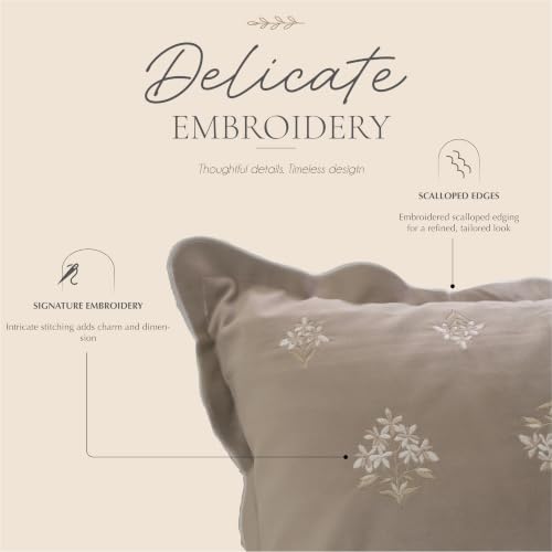BlissBlush Lumbar Pillow Cover 12x20, Taupe Velvet Decorative Lumbar Pillow Cover, Floral Accent Cushion Cover with Embroidery and Scalloped Edge for Couch Sofa Bed, Cover ONLY - image 9