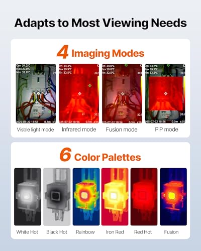 Image of VEVOR Thermal Camera, 320 x 240 TISR Super Resolution, Thermal Imaging Camera with 2MP Visual Camera, 256 x 192 IR Resolution, 25 HZ Refresh Rate, -4F to 1022F, 4 Image Modes & 6 Color Palettes