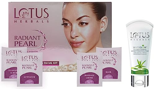 Image of Lotus Herbals Radiant Pearl Facial Kit For Lightening & Brightening Skin, 37G(Single Use) &Whiteglow 3-In-1 Deep Cleansing Skin Whitening Facial Foam, 100G