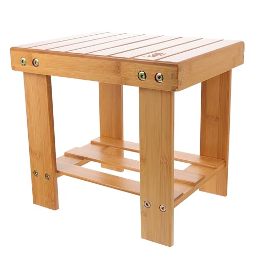 SOPOTUTU Tabouret Carré en Bambou Naturel, Léger et Robuste, Pratique Buanderie Chambre des Garçon et Filles, Design Simple et Polyvalent Marron