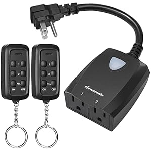DEWENWILS 2 Independent Control Sockets, Outdoor Wireless Remote Control Outlet, Weatherproof Electrical Remote Control Switch for Holiday Light, 15A Heavy Duty, 100 FT Range 1 Remote