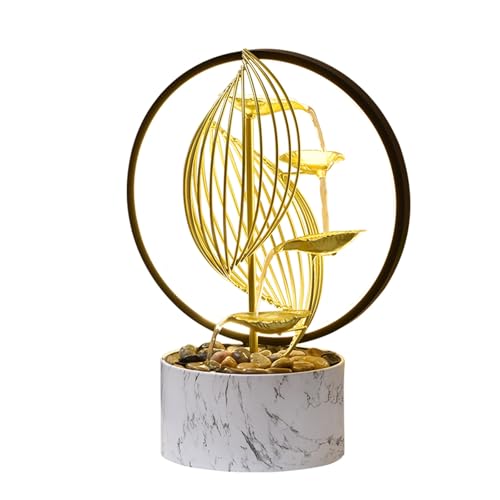 Golden Indoor Fountain Desktop Waterfall, Fountain Meditation Fountain with LED