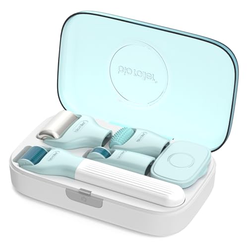P-Beauty - Rodillo de micromasaje con 9 cabezales - Microrodillo para tratamiento de cicatrices, mesoterapia, masaje, cuidado de la piel, cuidado facial - antiedad para cara, cuerpo y cuero cabelludo