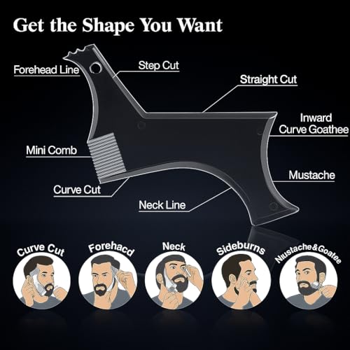 SIGNAMIO Set of 3 Multi Purpose Transparent Beard Shaper tool for Men | Beard Shaping Stencil Comb for men styling shave for neck line guide - Grooming kit