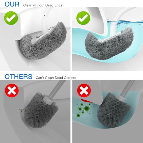 Image of Toilet Bowl Brush and Holder, OSCIOSS Toilet Brush Set with Ergonomic Design, Compact Size, Durable Bristles, RV Toilet Brushes & Holders for Dead Corner Clean (White, 1pack)