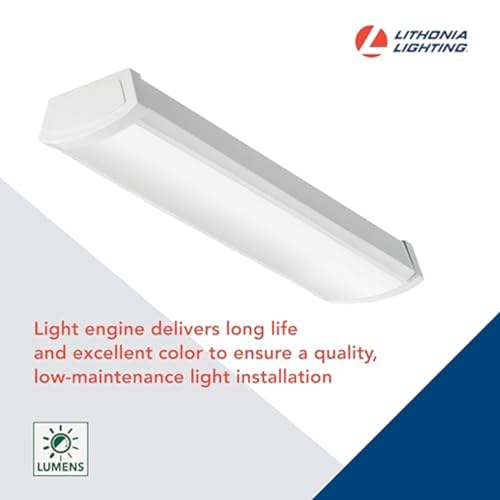 Image of Lithonia Lighting 4 Foot LED Light Fixture, Low-Profile Linkable LED Wraparound Flush Mount Ceiling Light, Adjustable Lumens, Selectable White Color, 120V, 48-Inch (FMLWL LNK 48 ALO4 8SWW2)