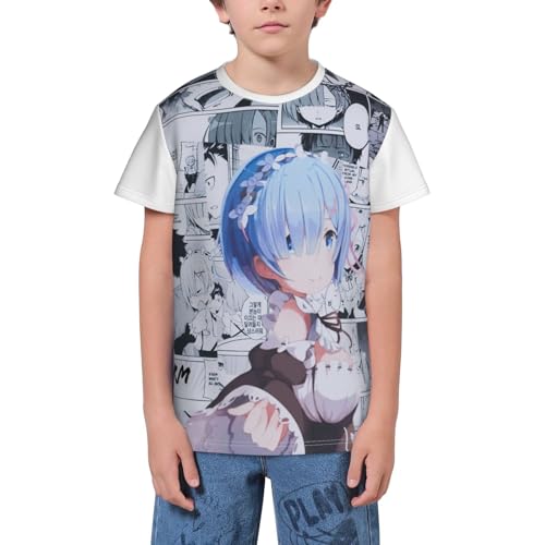 Teenage T Shirt for Re Zero-Ram Rem Tops,Colorful 3D Printed Short Sleeve tee for Family
