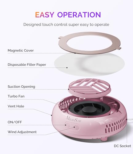 Image of MelodySusie PocketSized Nail Dust Collector with Lightweight Design,HProA 6000RPM Ultra-Small Nail Vacuum Fan with 3 Suction Modes and 30 Disposable Filter Papers for Beginner & Daily Nail Care,Pink