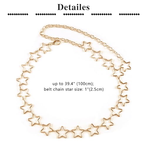 QWALIT Gold Chain Belt for Women - Fashion Silver Waist Chain With Star, Butterfly, Heart - Metal Belt3