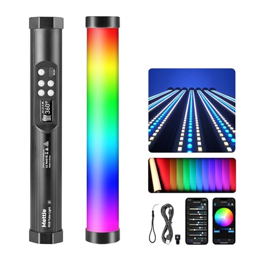 Mettlelite TLX1 RGB Tube Light LED Full Color Portable Video Light with APP Control 2800K-8000K CRI96 TLCI97 360 RGB CCT HSI Mode 10 Customizable Light Effects Rechargeable Battery Magnet Design