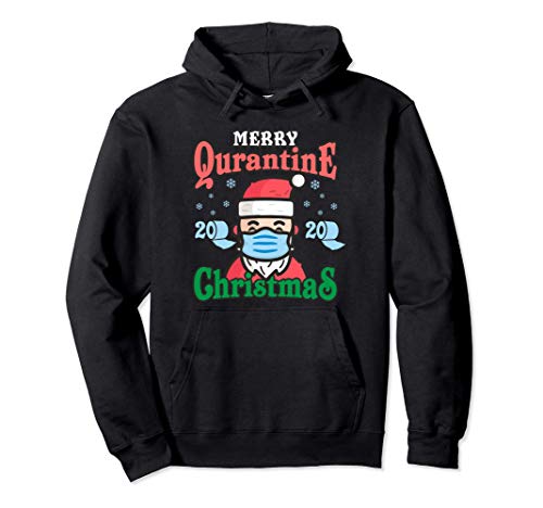 Merry Quarantine Christmas 2020 Santa In Mask Pajamas Family Sudadera con Capucha
