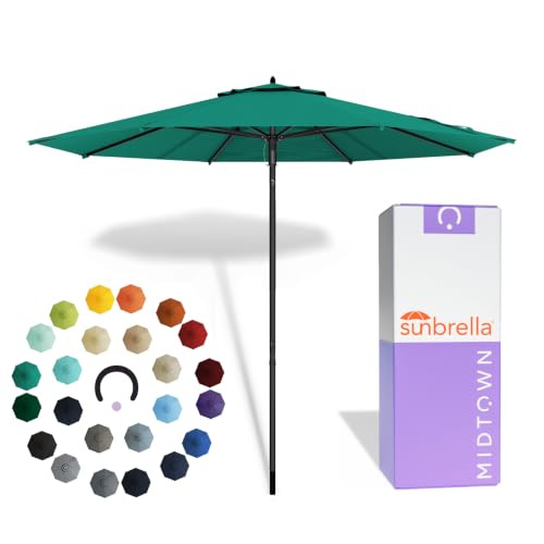 Image of Midtown Umbrellas Push and Pop - 8 Ft Patio Umbrella, Canvas Teal Canopy