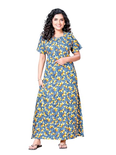 Image of Keyocean Women's Cotton Printed Nighty Night Gown Maxi Free Size (Pack of 2) Grey & White