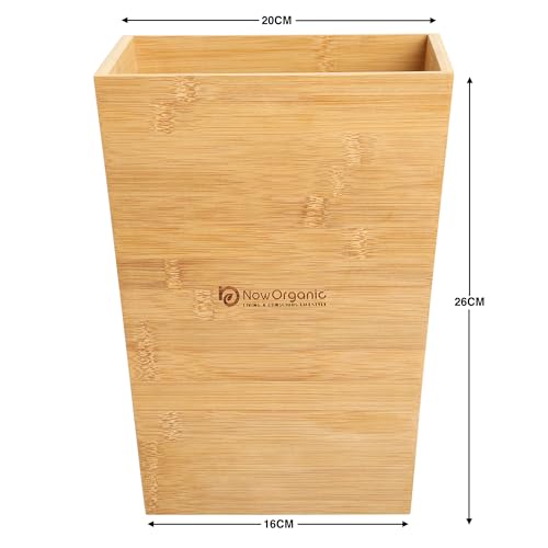 Image of Now Organic Brand premium Natural Plastic free Bamboo Dustbin /Trash, Garbage bin waste Container for Bathroom | Room | Kitchen | Office | Small