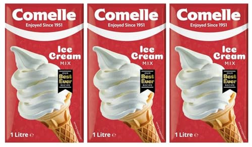 Comelle Vanilla Soft Serve Ice Cream Mix 1 Litre Creamy Liquid Mix Instant Ready to Freeze (Pack of 3 Total 3 Litres)