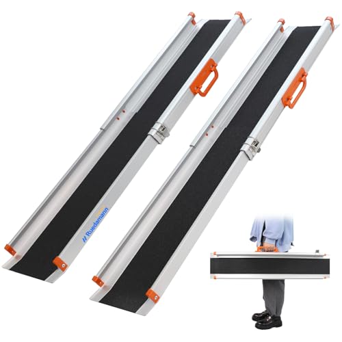 Ruedamann 6FT Adjustable Wheelchair Ramp with Handle, 8.3" Wider Telescoping Portable Ramps for Wheelchairs, Non-Skid Lightweight Aluminum Ramps for Stairs, Scooters, 600 Lbs Capacity, 2Pcs
