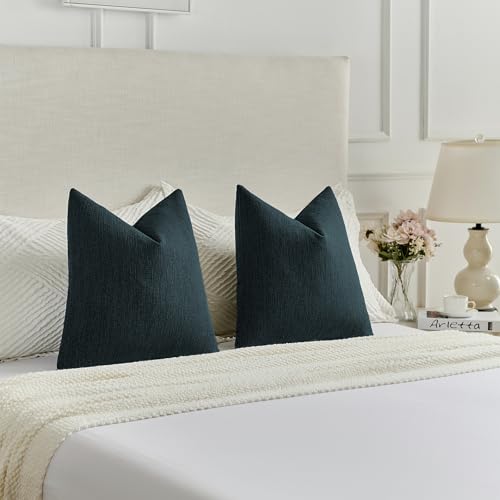 FUTEI Navy Blue Chenille Decorative Throw Pillow Covers 12x20 Inch Set of 2,Soft Cozy Faux Linen Textured Lumbar Pillow Cases,Farmhouse Home Decor for Couch Living Room