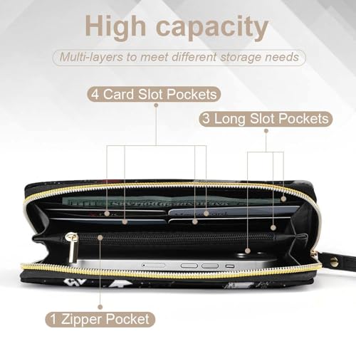 Women's High Capacity Travel Wallet Water-resistant Vintage Retro Veteran Proud Red Line American Flag Black Leather Wallets with ID Pockets and Multiple Card Slots4