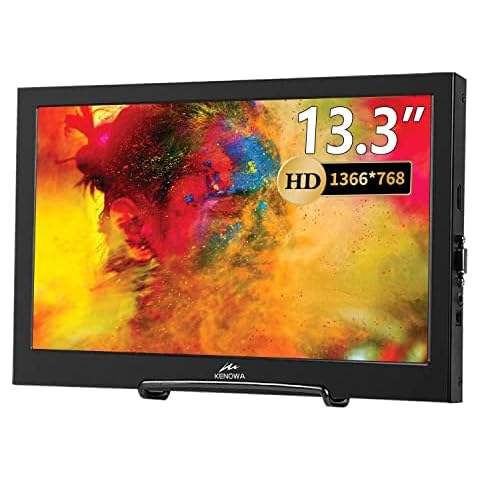 Kenowa Portable Monitor, 13.3 Inch HD Portable PC Monitor Resolution 1366 x 768 60Hz TFT Screen External Monitor with HDMI VGA for PC Computer/Laptop/Raspberry Pi/PS3/PS4/PS5-XBOX Cover