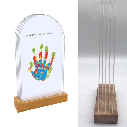 Jotekonoby Kit de huellas de manos familiares personalizado con 6 tubos de pintura y 4 paneles acrílicos para crear recuerdos duraderos, soporte de madera incluido, seguro