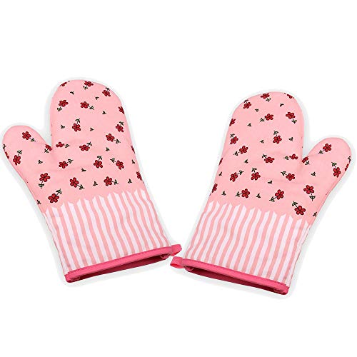 Preisvergleich Produktbild DXIA Ofenhandschuhe, Topflappen Handschuh, Backhandschuhe Topfhandschuhe Topflappen, Geeignet für Kochen, Backen, Grillen,Topfhandschuhe, 1 Paar, Geschenk für Frauen und Koch (Rosa Blume)
