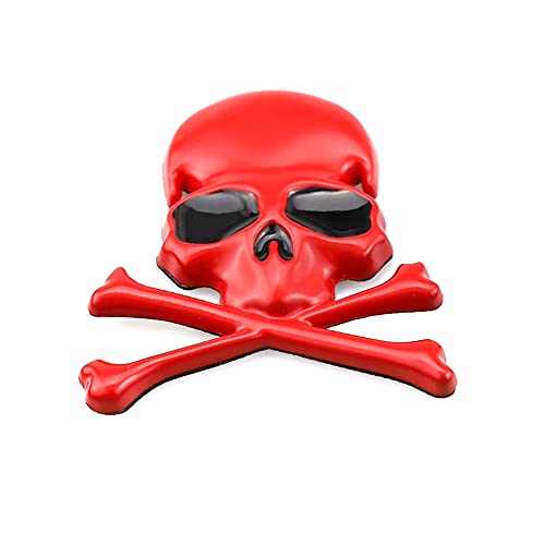 Image of 3D Skeleton Skull Emblem Car Side Rear Front Hood Trunk Door Fender Bumper Tail Box Car Motorcycle Personality Decoration Metal Badge Decal Sticker (1 PCS, Red Black), CR-Sk