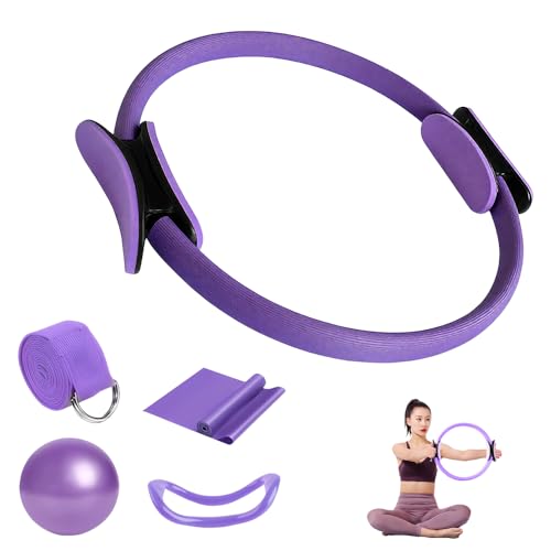 NAVESO 5 Stück Pilates Set, Pilates Ring Set mit Yoga Ball 25cm, Yoga Gurt, Pilates Widerstandsring und Fitnessbände, Pilates Essentials Kit für Frauen, Pilates Zubehör für Beine Arme und Oberschenkel NAVESO 5 Stück Pilates Set, Pilates Ring Set mit Yoga Ball 25cm, Yoga Gurt, Pilates Widerstandsring und Fitnessbände, Pilates Essentials Kit für Frauen, Pilates Zubehör für Beine Arme und Oberschenkel