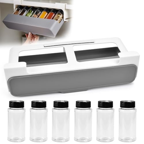 MININUSI Especieros para Cocina Colgante Especieros para Cocina Dentro Armario Especiero Extraible Pequeño Organizador Especias Cocina Ahorra Espacio para Caber 6 Botes Anchos + 6 Pcs Botes Especieros