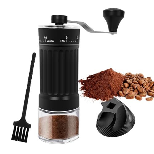 Verstellbarer Manueller Kaffeemühle mit Hochpräzisem, Mini Kaffeemühle Manuell mit 40 Einstellbaren Stufen, Tragbare Coffee Grinder 30g Kapazität für Reise Camping Büro Espresso Pour Over und Mehr