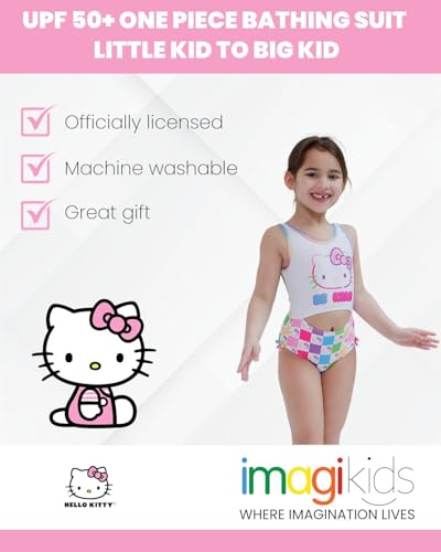 Hello Kitty Rainbow Girls UPF 50+ One Piece Bathing Suit Little Kid to Big Kid Sizes (4-14-16)3