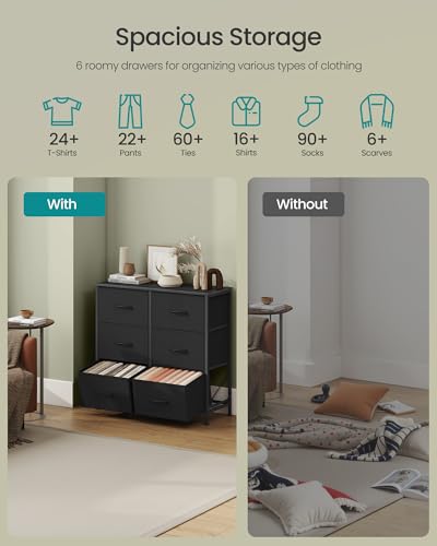 Image of SONGMICS BELLAH Collection - Dresser for Bedroom, Chest of Drawers, Storage Organizer Unit, Closet, Entryway, Steel, 6 Drawers, Modern, Ink Black and Ebony Black ULGS123B01S