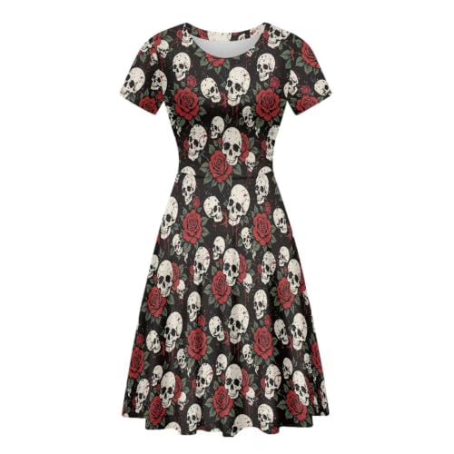 Image of HUGS IDEA Womens Puffy Swing Midi Dress Round Neck Short Sleeve Party A-Line Dresses