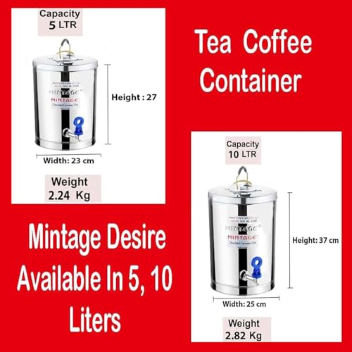 Image of Mintage Alpine Tea Container 5 Liters Stainless Steel Insulated | Leakproof Durable | Heat Retention Lightweight | Storage Solution | Beverage Preservation | Teapot Dispenser Jar | Canteen Chai Kettle