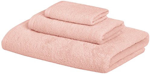 Amazon Basics Quick-Dry Towels - 100% Cotton, 3-Piece Set, Petal Pink