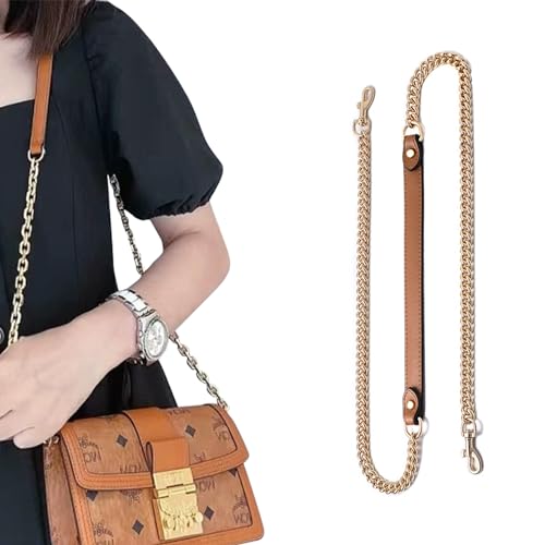 Image of jiesinlov Purse Leather and Chain Bag Shoulder Strap Replacement Crossbody for Handbags,43 Inches in Length(Gold-brown)