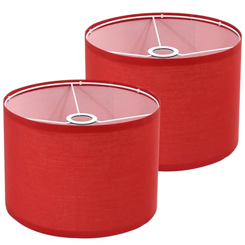 LUMIPAP Lamp Shades Set of 2 Red Drum Lamp Shades 11.8 x 11.8 x 7.9 Inch