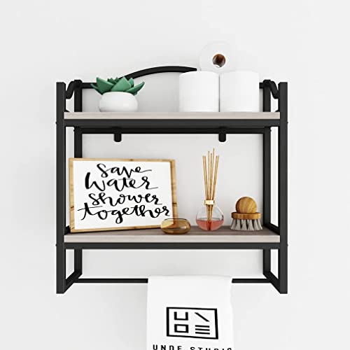 Dr.iron Black Wall Bathroom Shelves With Towel Holder,Industrial Wall Shelves For Bathroom Floating Shelves Towel Racks Storage Shelf Rack(2-Tier) (Black Bracket & Gray Shelves) #TOP10